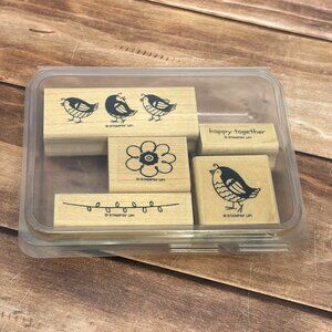 STAMPIN' UP! 114314 HAPPY TOGETHER WOOD MOUNTED RUBBER STAMP SET OF 5 BIRD LOVE